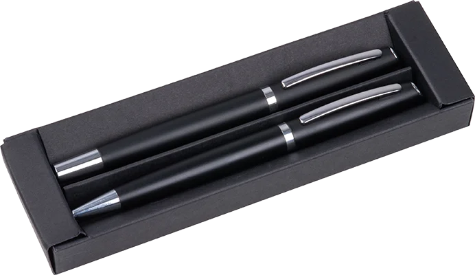 Recycled aluminium ballpoint and rollerball set - Black
