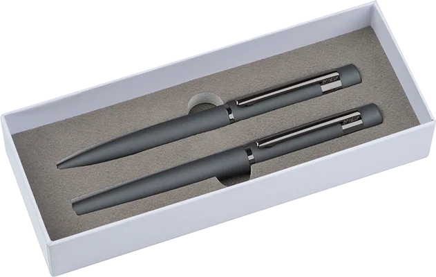 MoLu steel ballpoint and rollerball set with rubberised barrel - Dark Grey