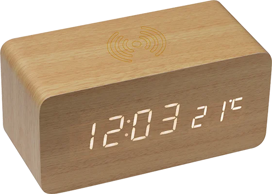 Wooden desk clock with wireless charger - Beige