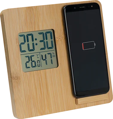 Bamboo weather station with wireless charger - Beige