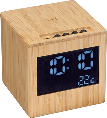 Bamboo speaker with wireless charger and clock - Beige