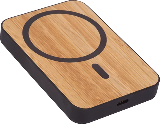5000 mAh MagSafe power bank with bamboo front - Beige