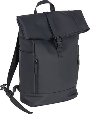 Leatherette laptop backpack with mesh pockets - Black