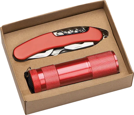 Torch and pocket knife set - Red