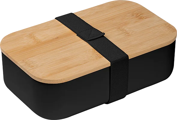 1000 ml lunch box with bamboo lid and strap - Black