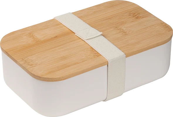 1000 ml lunch box with bamboo lid and strap - White