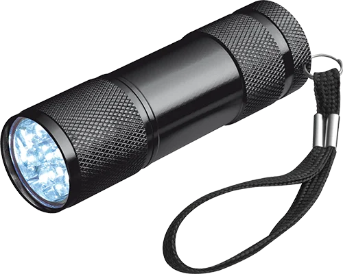 9 LED aluminium torch with wrist strap - Black