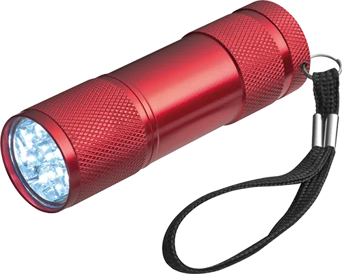 9 LED aluminium torch with wrist strap - Red
